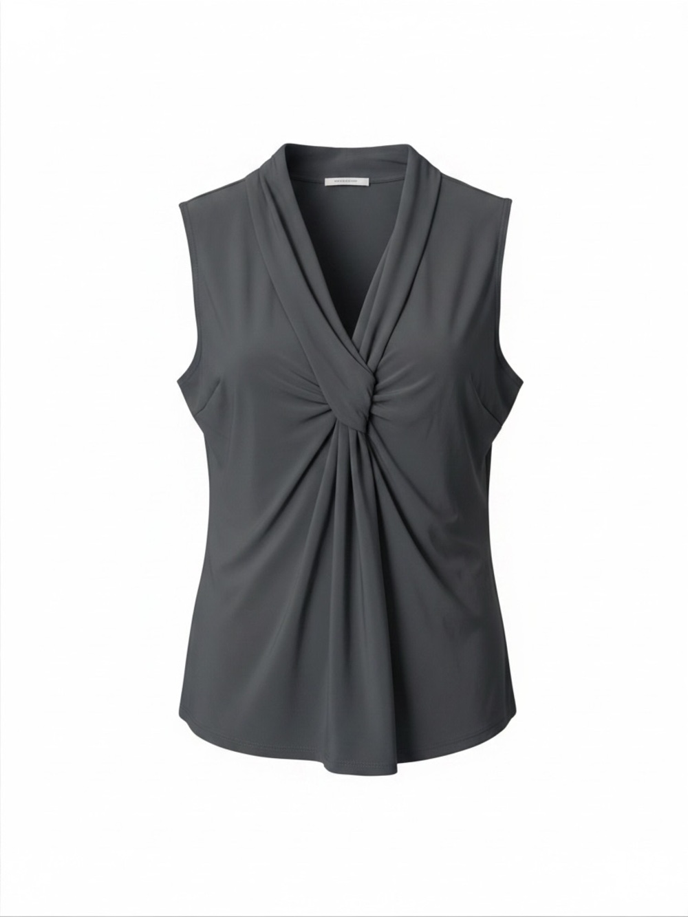 Tiffany & Grey Sleeveless Twist-Front V-Neck Top - Charcoal Size: Large Petite